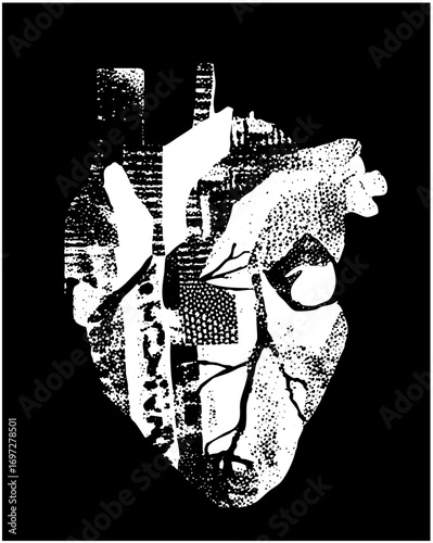 Vector Detailed anatomical heart with textured vector .