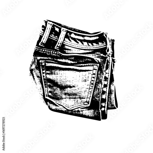 Vector Detailed of stacked denim jeans with pockets and belt loops.