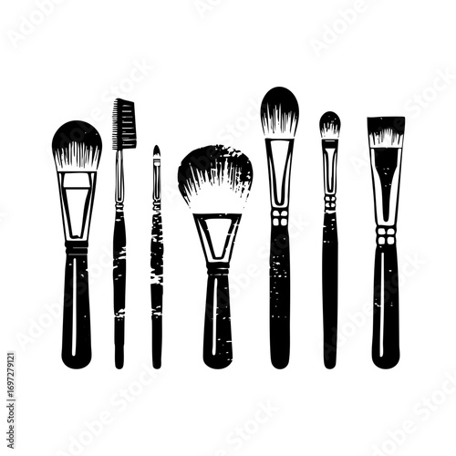 Vector Collection of black makeup brushes in a .