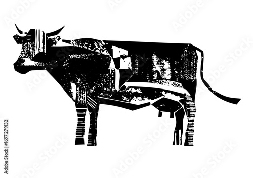 Vector Bold of a cow composed of geometric shapes.