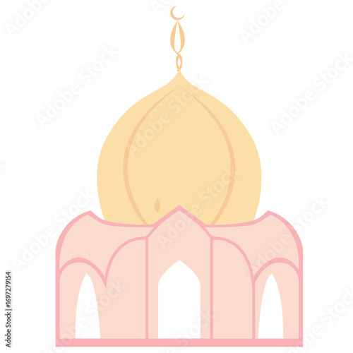 Pink mosque dome with golden top, iconic Islamic architectural feature perfect for religious or cultural designs.

