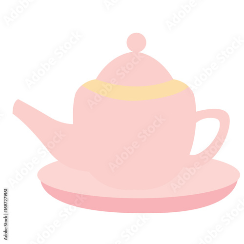 Pink teapot with gold trim, elegant drinkware illustration ideal for tea ceremonies or cultural themes.

