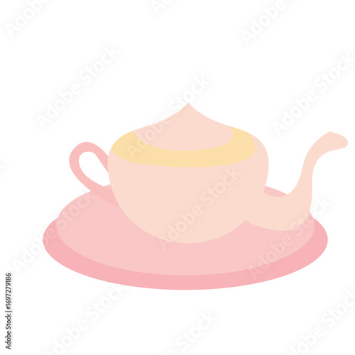 Pink teapot with gold trim, elegant drinkware illustration ideal for tea ceremonies or cultural themes.

