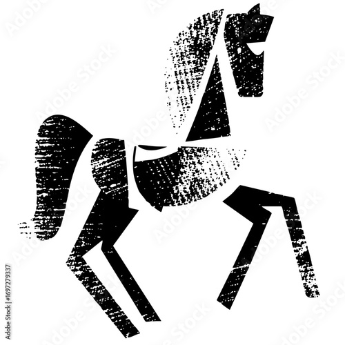 Vector Stylized black horse with textured vector shapes.