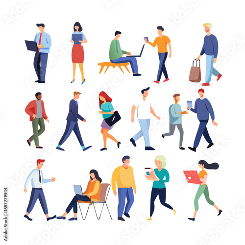 Vector people mega collection - Big bundle set of many various casual people and businesspeople characters working, walking, using devices and leisure ... See More