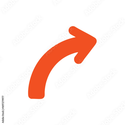 A vibrant orange curved arrow icon points towards the upper right, symbolizing direction, progress, or an upward trend on a clean white background.