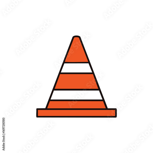 A distinct orange and white striped traffic cone illustration, effectively symbolizing road safety, construction zones, and temporary hazard warnings.