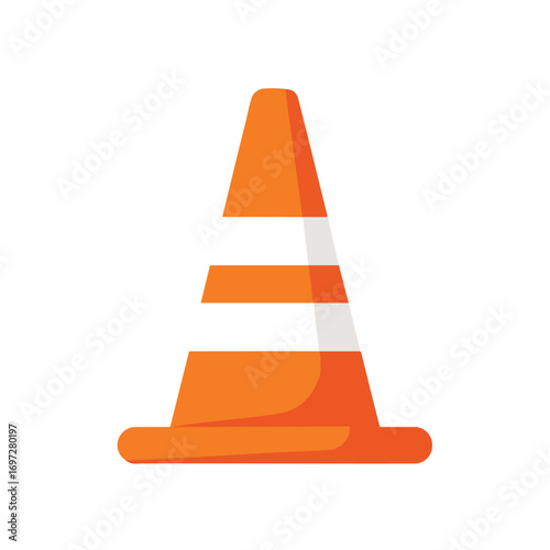 An orange traffic cone, with white reflective stripes, serves as a safety warning and barrier for road work, construction, hazards.