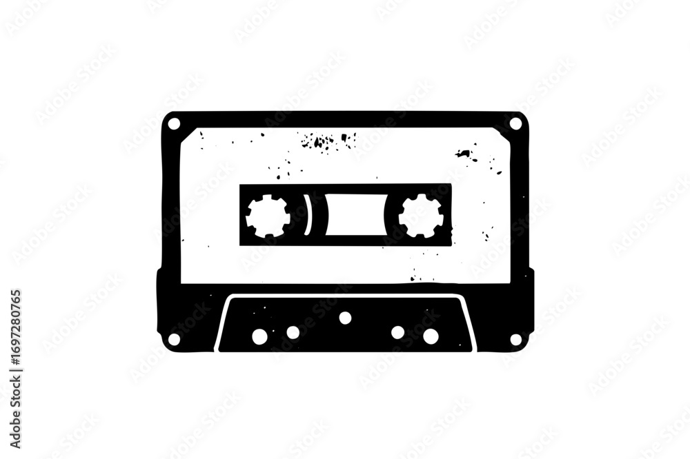 Obraz premium Vector Black and white cassette tape with detailed spools.