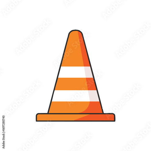 A clean, illustrative orange traffic cone, featuring bold white reflective stripes, clearly symbolizes road safety, construction zones, and temporary warnings.
