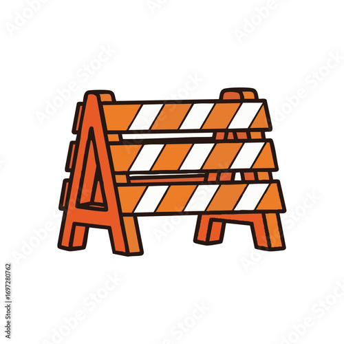 A vibrant orange and white striped construction barrier illustration, symbolizing caution, roadwork, and a temporary block, isolated on a clean, bright backdrop.