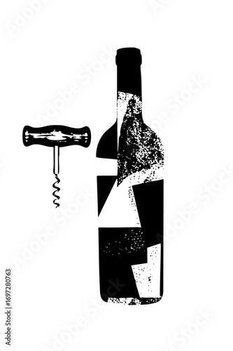Vector Wine Opener and Bottle Silhouette