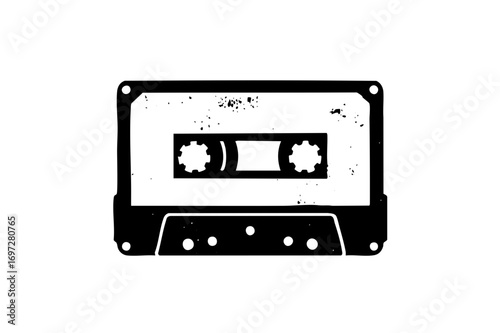 Vector Black and white cassette tape with detailed spools.
