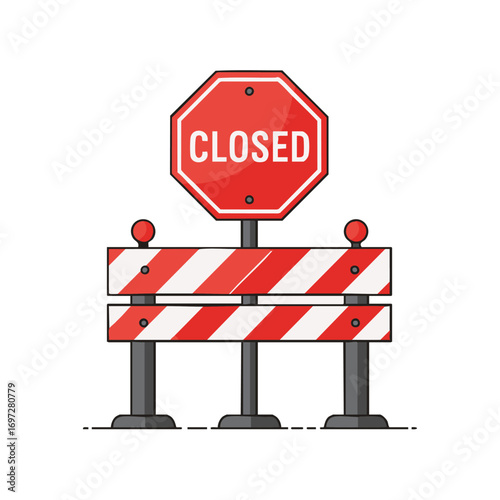 A distinct red octagonal 'CLOSED' sign is prominently displayed above a striped barrier, effectively symbolizing restricted access, unavailability, or a temporary stoppage.
