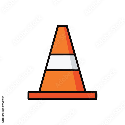 A bright orange traffic cone with a distinct white reflective stripe stands as a clear symbol for roadwork, construction, and safety warnings, indicating caution ahead.