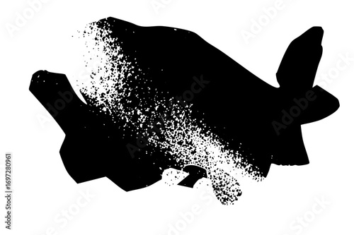 Vector Abstract dissolving shape with fragmented edges.