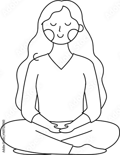Illustration of Woman Doing Yoga in outline, line art
