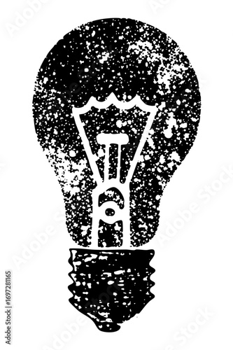 Vector Distressed monochrome of a classic lightbulb.