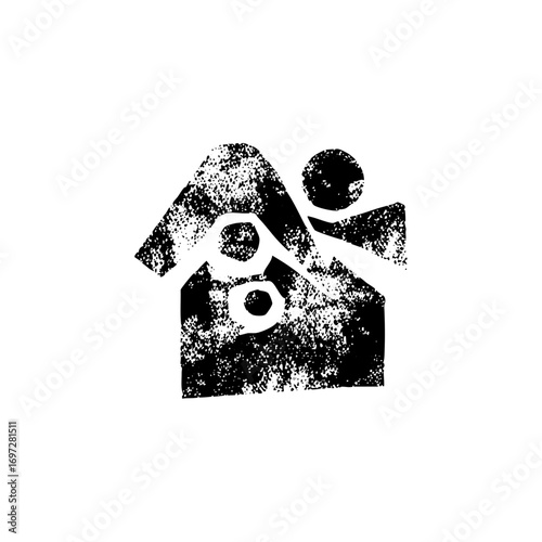 Vector Family silhouette depicts a parent and child within a house outline.