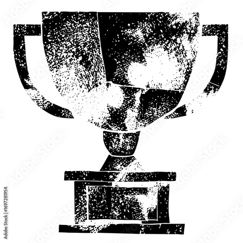 Vector Distressed monochrome trophy with handles and base.