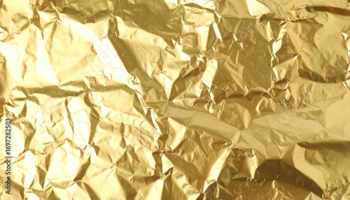 Luminous Crumpled Gold Foil with Sharp Faceted Reflections.