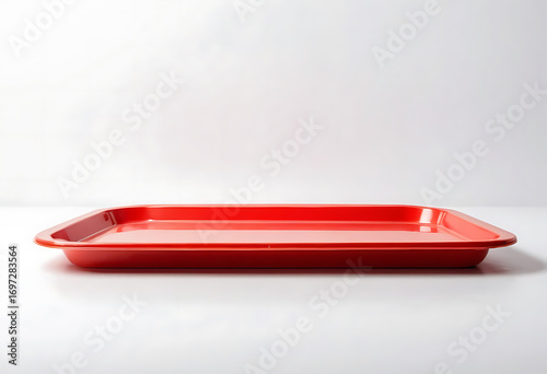 Healthy packed lunch on tray for child, School lunch Red Blank tray , Vegetarian menu, Serving tray of healthy food isolated on white background, Tray with tasty food.