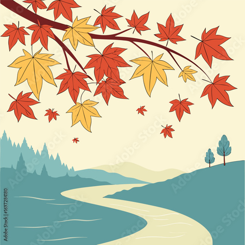 Abstract Autumn Leaves Floating Downstream