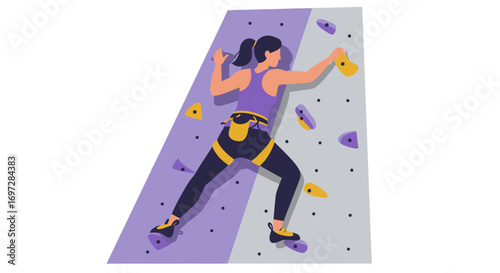 Energetic Person Engaged in Indoor Bouldering with Colorful Holds