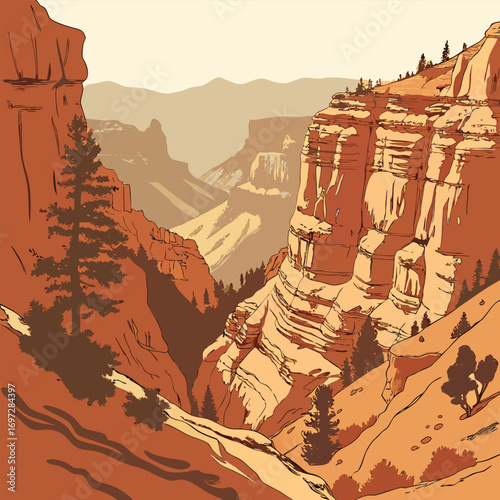 Abstract Canyon Walls with Layered Rocks