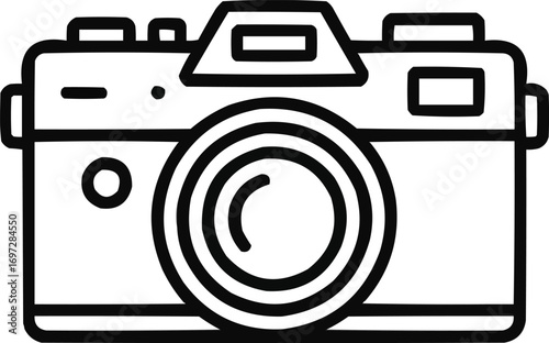 Retro Film Camera Outline Icon  Classic Body with Lens and Dials