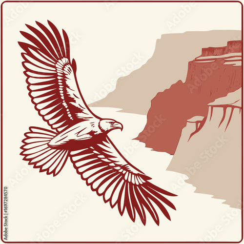 Abstract Eagle Soaring over Canyon Rim