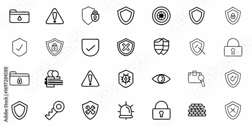 Line art icons depicting recycling symbols, wheat, bags, containers, earth, and various other objects