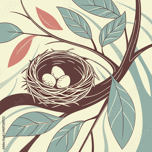 Abstract Hummingbird Nest with Tiny Eggs
