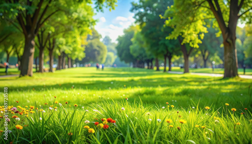 Lush green park filled with tall trees and expansive grasslands perfect for outdoor gatherings and leisure activities