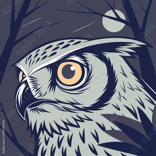 Abstract Owl Eyes Glowing in Darkness