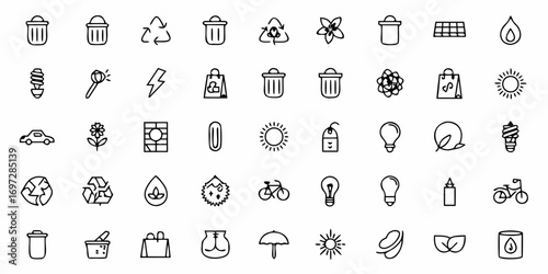 Collection of simplistic line art illustrations featuring various floral and leaf elements in a grid format