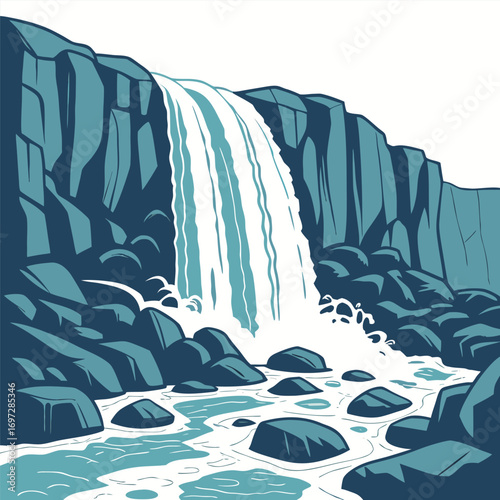Abstract Waterfall Cascading down Angular Rocks