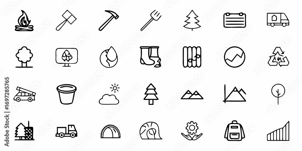 Fototapeta premium A set of education icons including books calculator and graduation caps in a simple line art style