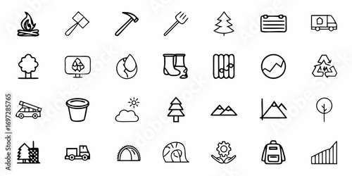 A set of education icons including books calculator and graduation caps in a simple line art style