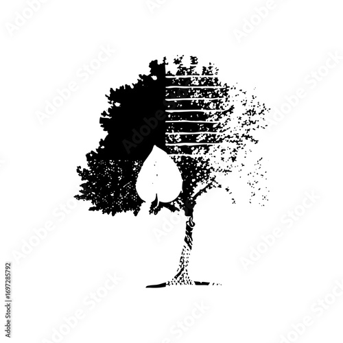 Vector Elegant womans profile formed by dissolving tree .