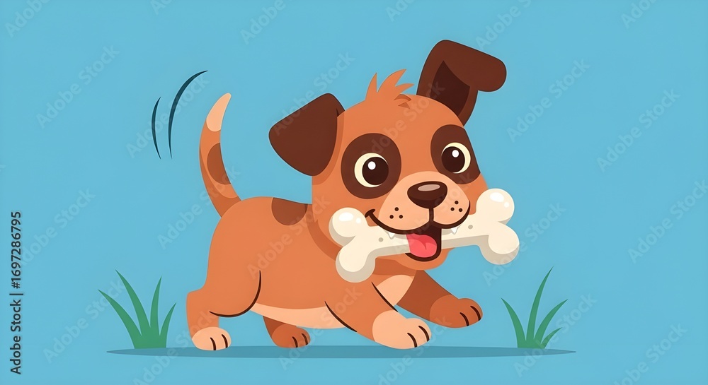 Obraz premium cute cartoon of puppy with bone