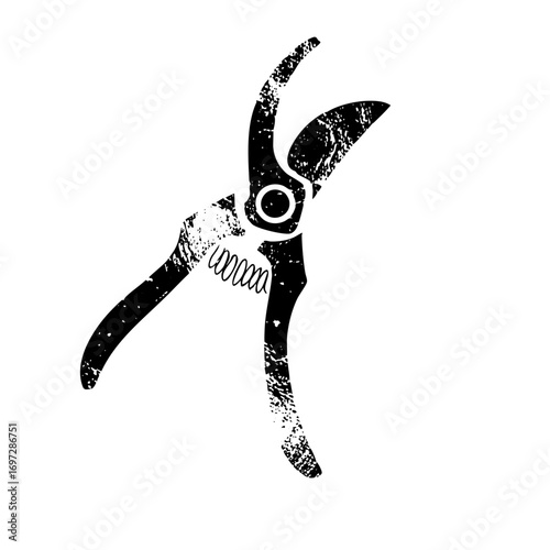 Vector Distressed black and white of pruning shears.