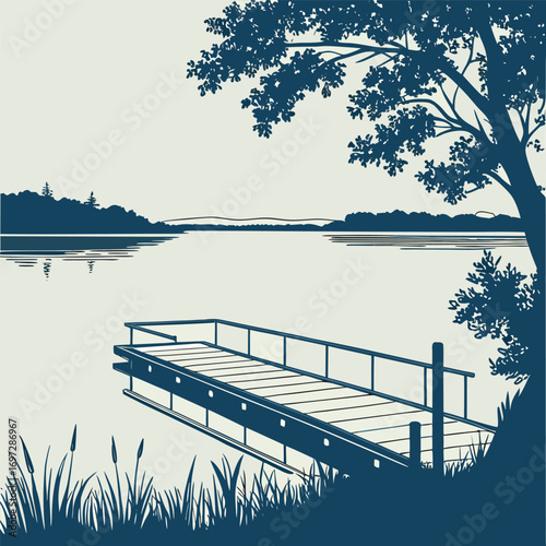 Minimalist Fishing Pier into Lake