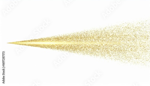 Luminous Gold Glitter Trail Exploding into a Sparkling Cloud on White.