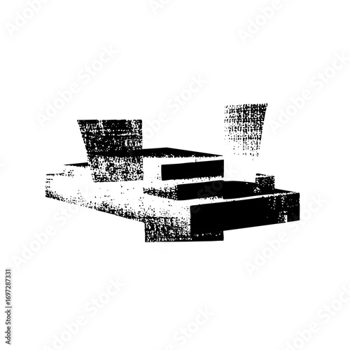 Vector Abstract geometric structure with stepped platforms and vertical elements.