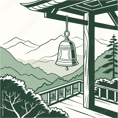 Minimalist Temple Bell in Mountain Monastery