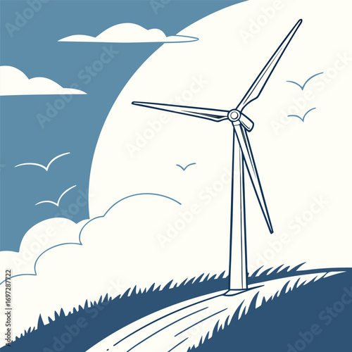 Minimalist Wind Turbine Blade Against Sky