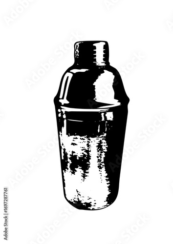 Vector Elegant cocktail shaker in monochrome style.