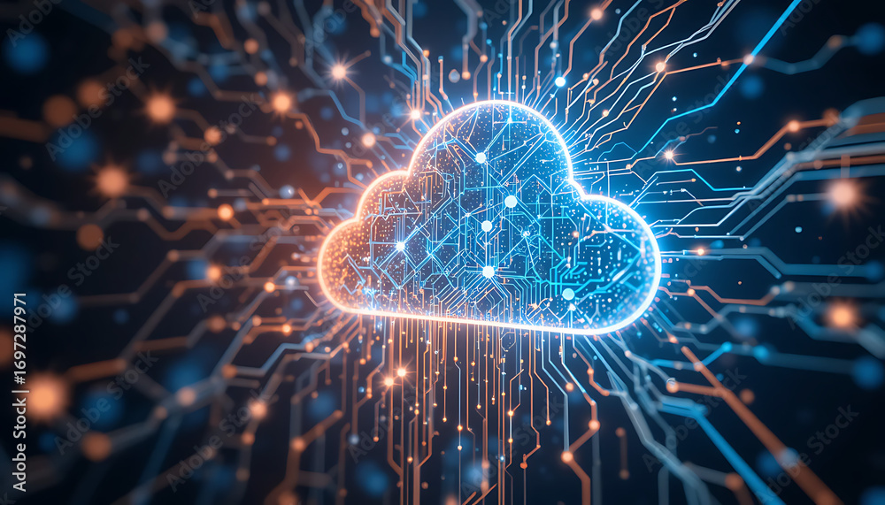 Obraz premium Cloud Computing Architecture and Data Transmission Framework Showcasing Scalable Infrastructure, Secure Data Flow, Cloud Storage, Virtualized Networks, and Reliable Communication Channels