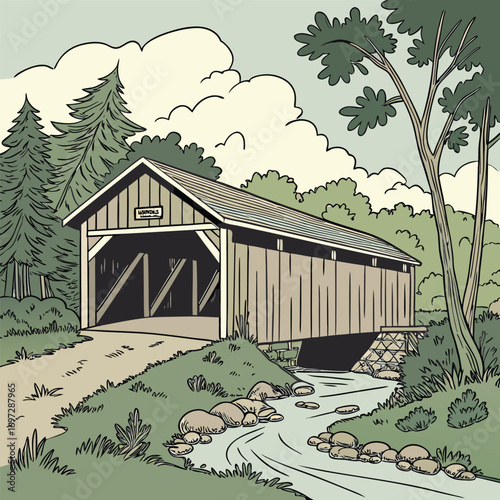 Simple Covered Bridge over Creek